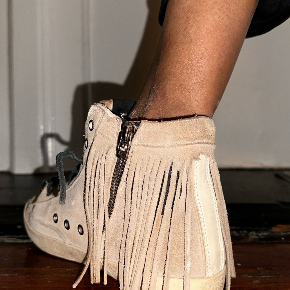 Golden Goose Francy Sneakers In Sand Suede-Sand Fringe View 5